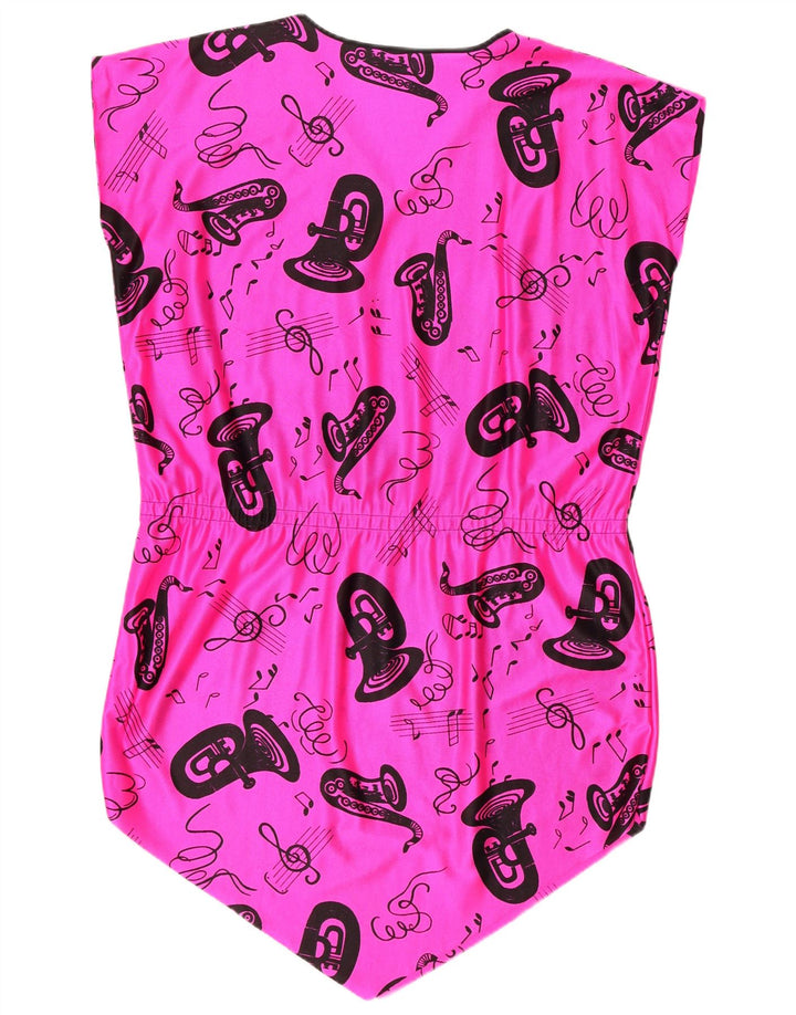 VINTAGE Womens Abstract Pattern Sleeveless Bodysuit EU 38 Medium Pink