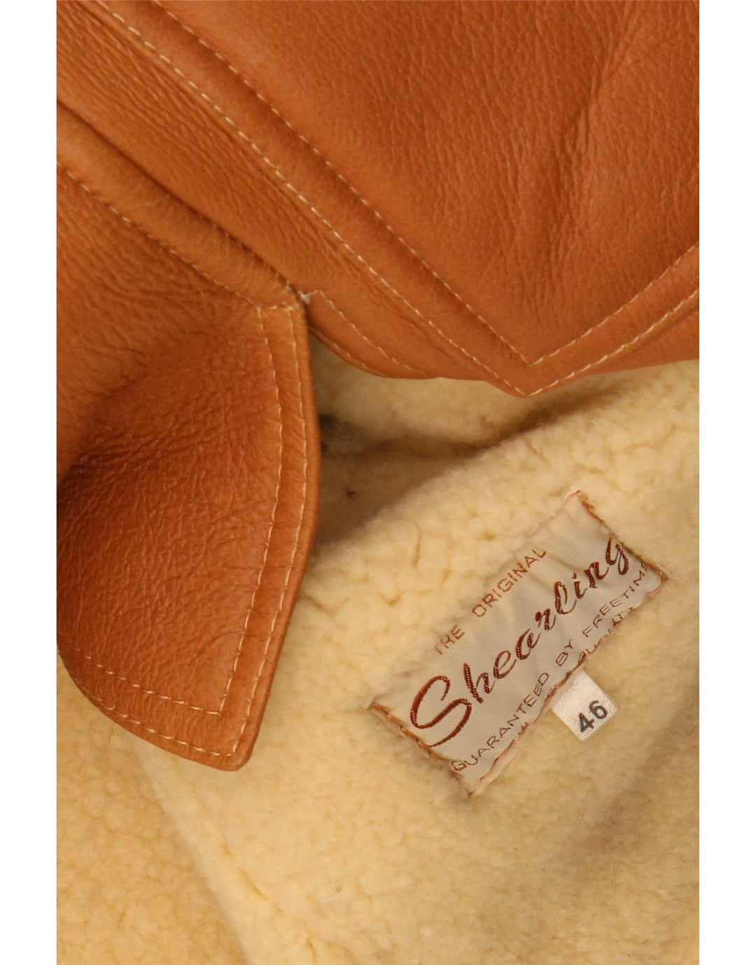 Jachetă vintage pentru femei din shearling IT 46, mare, bej, bloc de culoare
