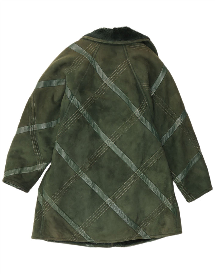 Palton vintage pentru femei din shearling UK 14 Medium Green Check
