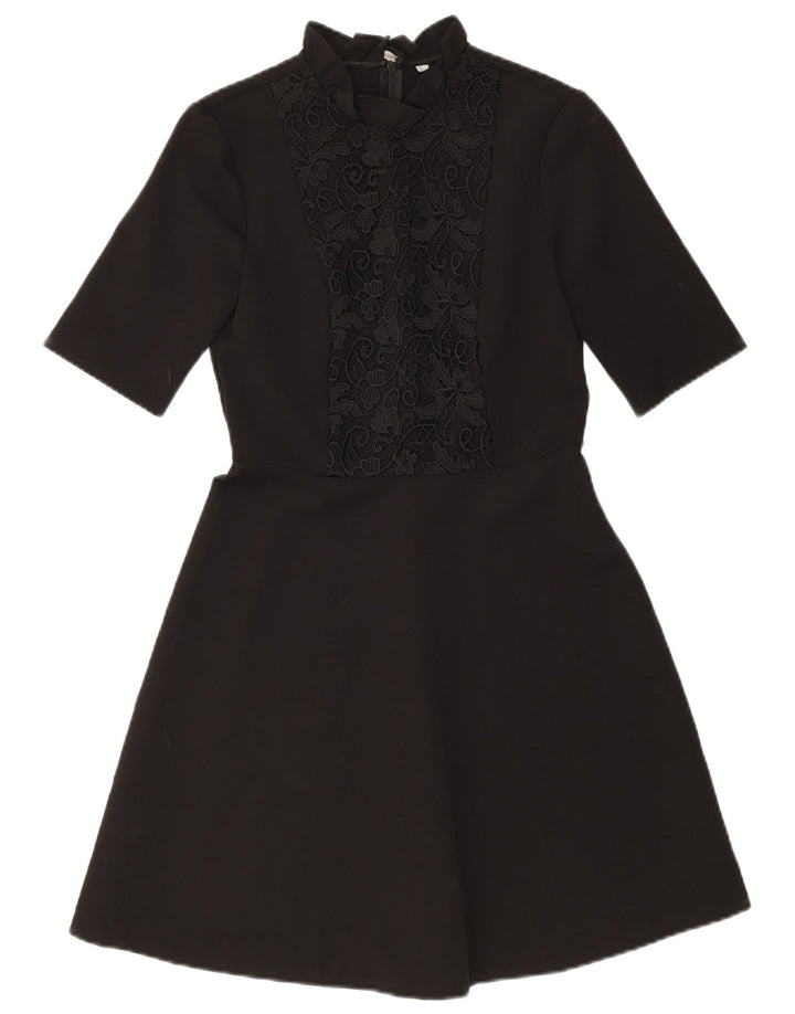 Rochie A-Line pentru femei ZARA UK 10 Poliester Floral Negru Mic