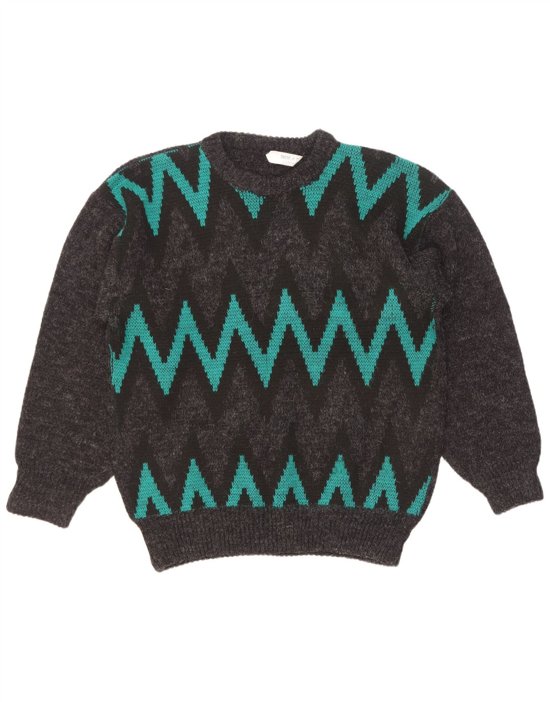 Pulover vintage pentru bărbați cu gât roșu, mare chevron gri