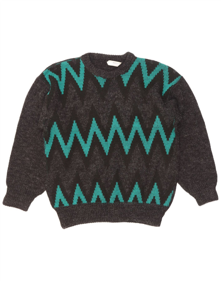 Pulover vintage pentru bărbați cu gât roșu, mare chevron gri