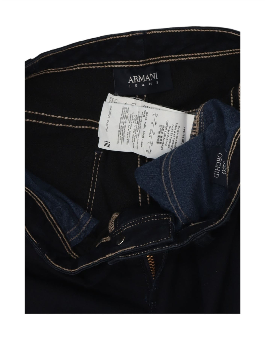ARMANI Womens Orchid Slim Jeans W27 L30 Navy Blue Polyester