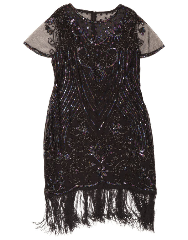Rochie Charleston Vintage pentru femei cu paiete UK 22 3XL Poliester floral negru