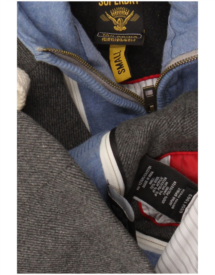 Blazer Superdry pentru femei cu glugă, cu 2 nasturi, UK 10, lână gri mică