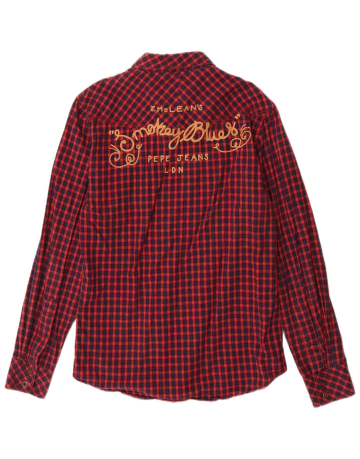 Cămașă din flanel cu grafică pentru bărbați PEPE Jeans, din bumbac roșu vichy