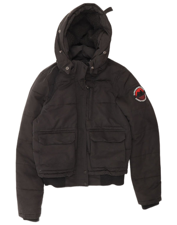Superdry Womens Hooded Loose Fit Padded Jacket UK 10 Small Black Winter