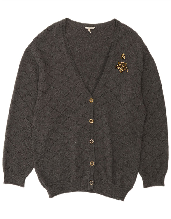 Pulover Cardigan Vintage pentru Damă EU 46 XL Gri din Poliacrilic