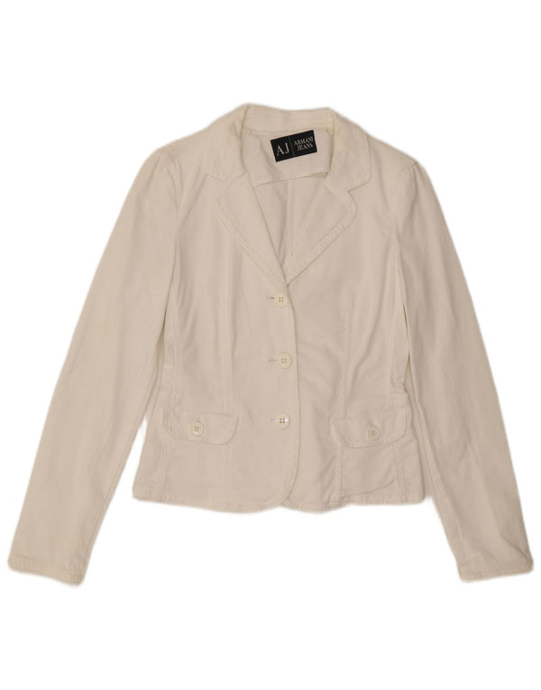 ARMANI JEANS Jachetă Blazer Crop 3 Buttons pentru femei UK 10 Small White