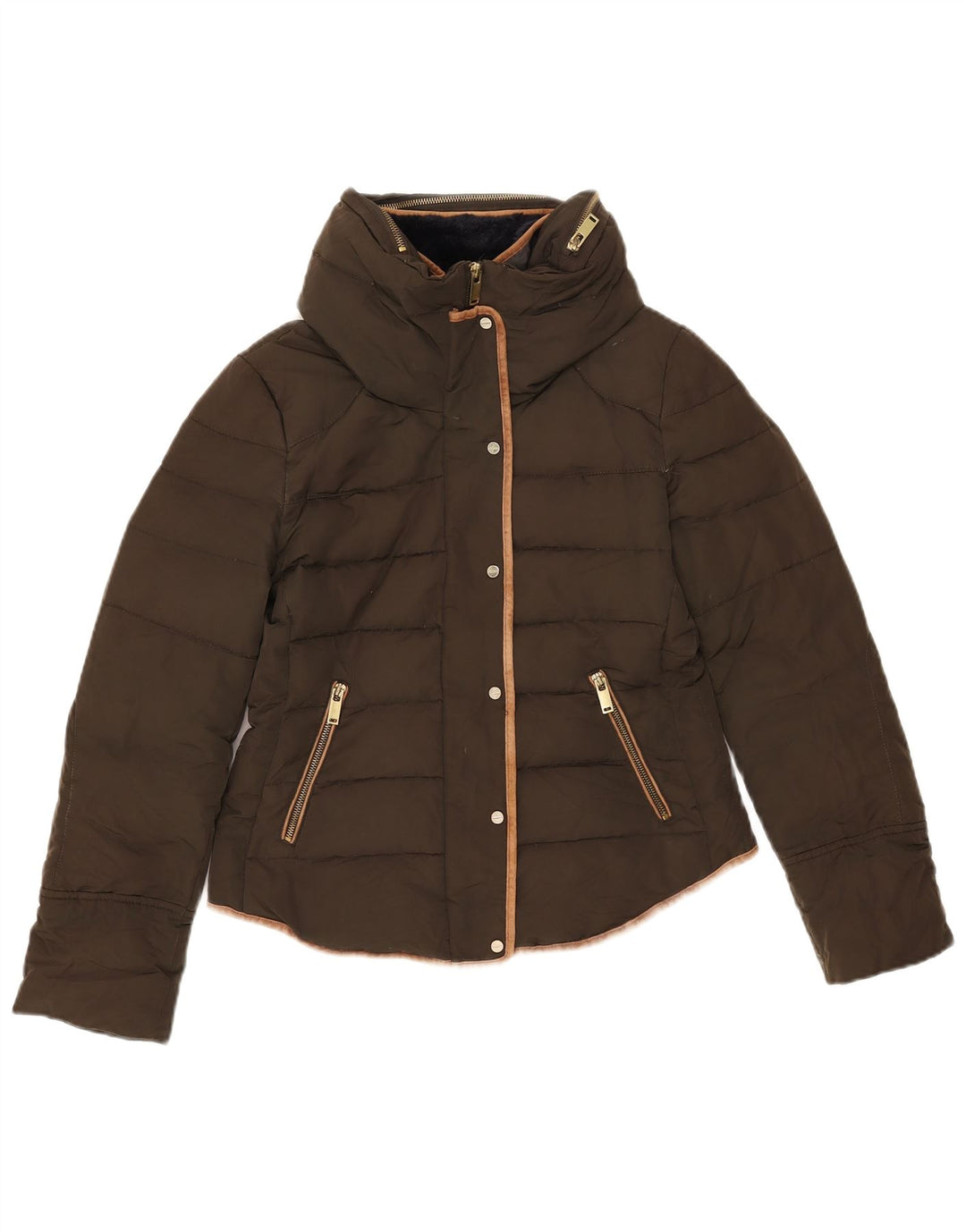 Jachetă căptușită cu glugă pentru femei Zara UK 14 Medium Khaki