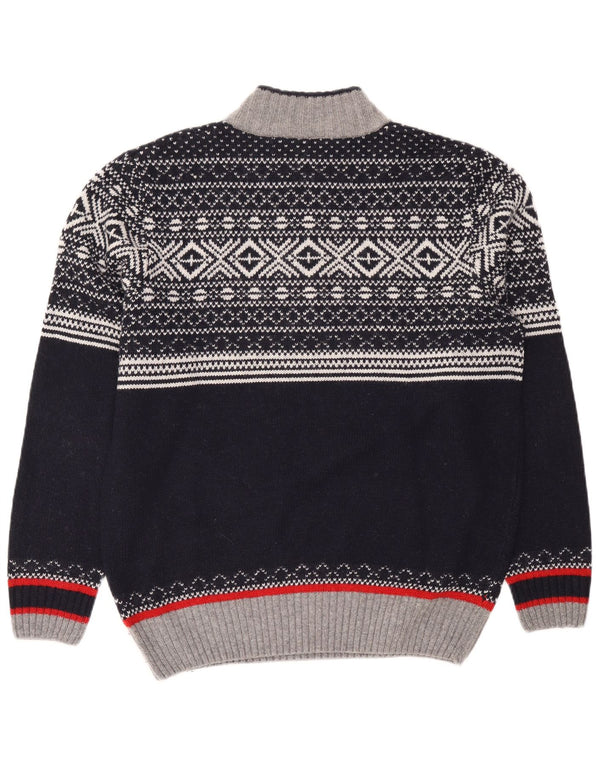 Pulover vintage pentru bărbați, cu fermoar, cu gât, XL, bleumarin, Fair Isle, poliacrilic