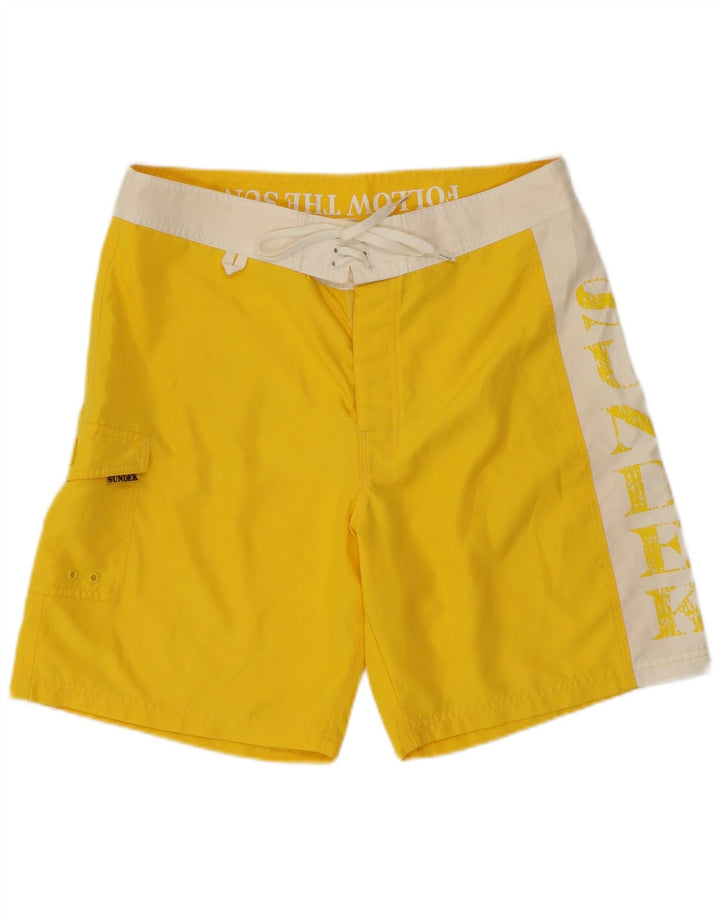 Pantaloni scurți de înot grafic Sundek pentru bărbați, galben mediu, color block