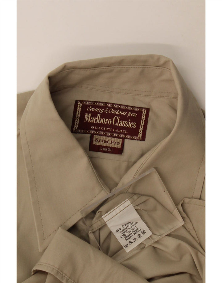 Cămașă pentru bărbați Marlboro Classics Slim Fit, mare, bej, bumbac