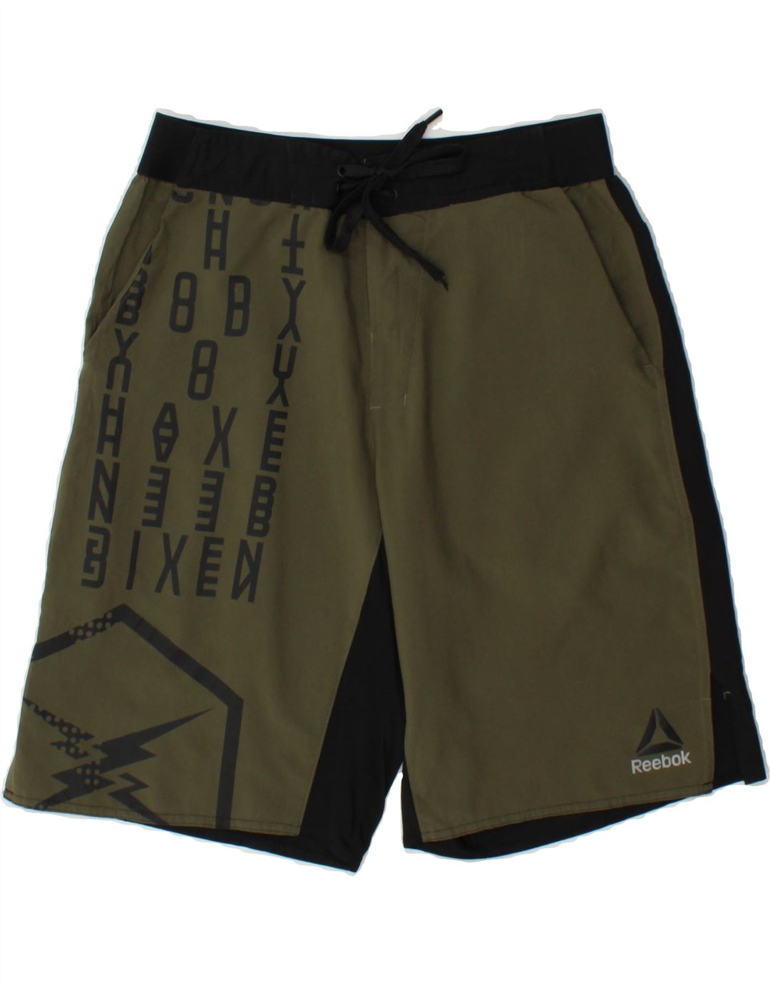 REEBOK Mens Graphic Swimming Shorts Small  Khaki Colourblock Polyester Vintage Reebok and Second-Hand Reebok from Messina Hembry 