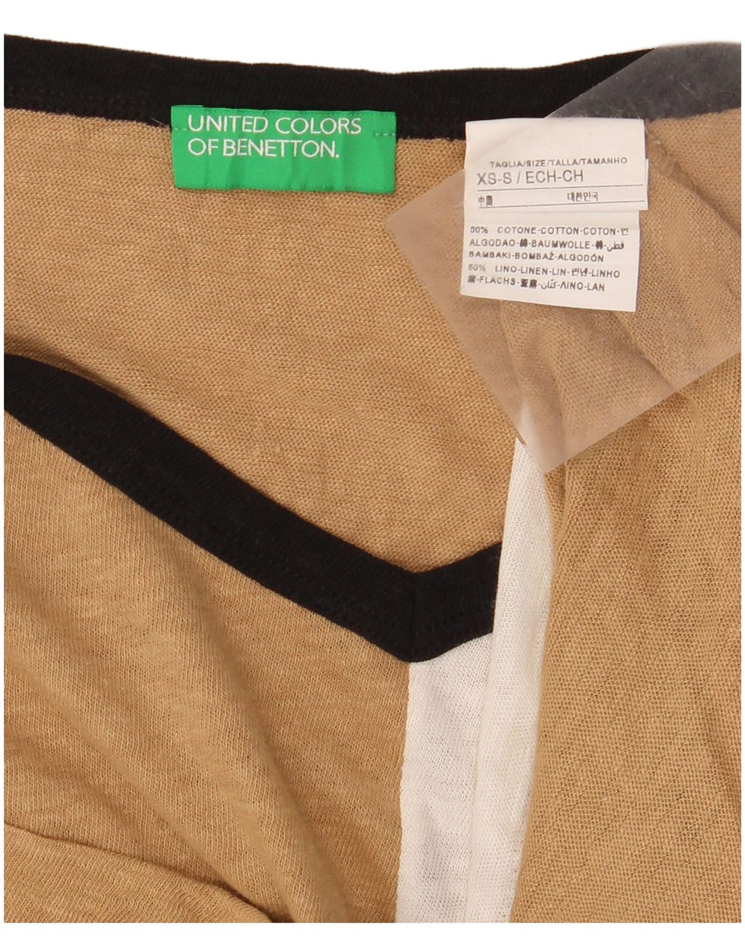BENETTON Tricou oversize Crop pentru femei UK 6 XS Bej Colorblock