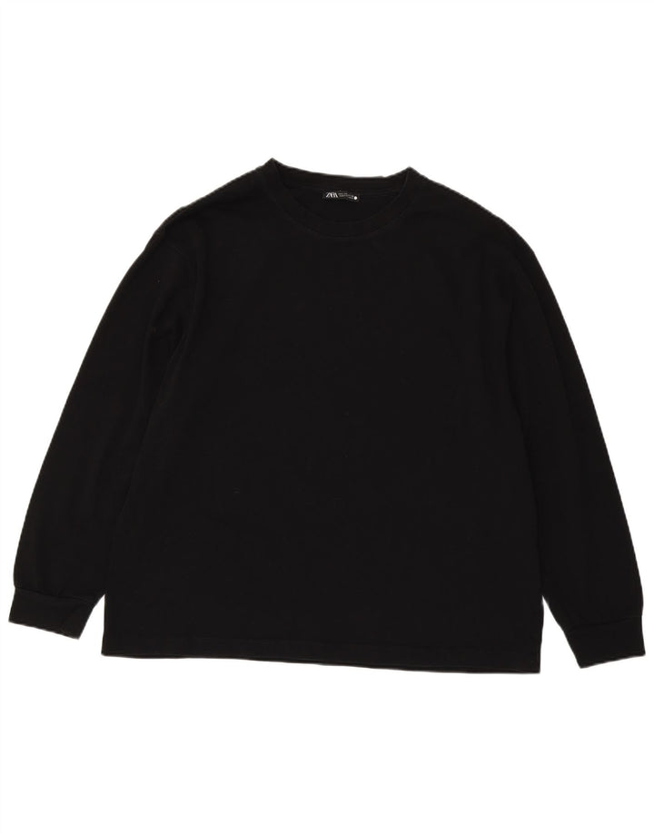 Top femeie Zara cu mânecă lungă UK 16 mare, negru, bumbac