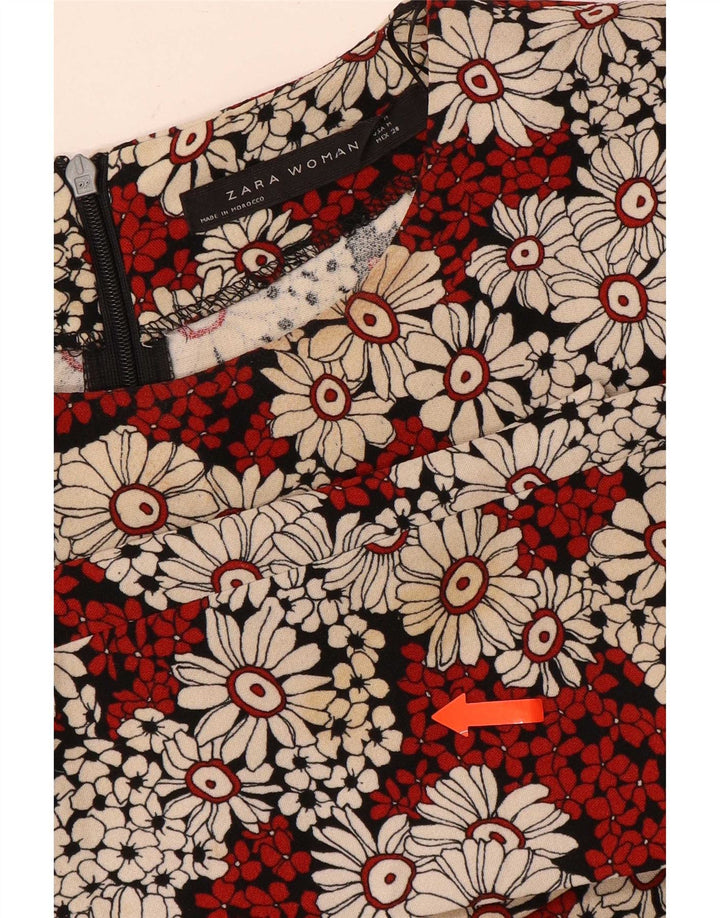 Rochie teacă cu mânecă lungă pentru femei Zara UK 12 Poliester Floral Roșu Mediu