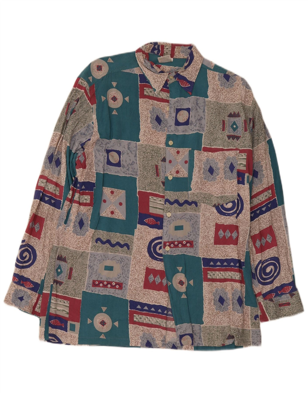 Cămașă Vintage pentru bărbați UK 15 1/2 Medium Multicolor Patchwork Retro