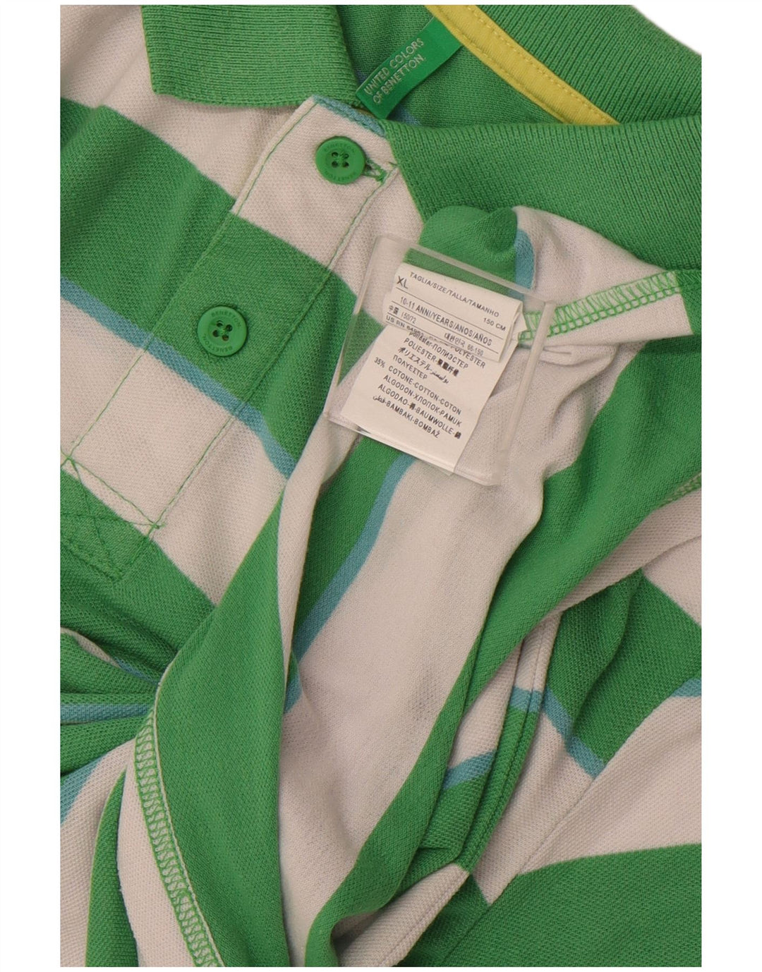 BENETTON Tricou Polo Băieți 10-11 Ani XL Poliester cu dungi verzi