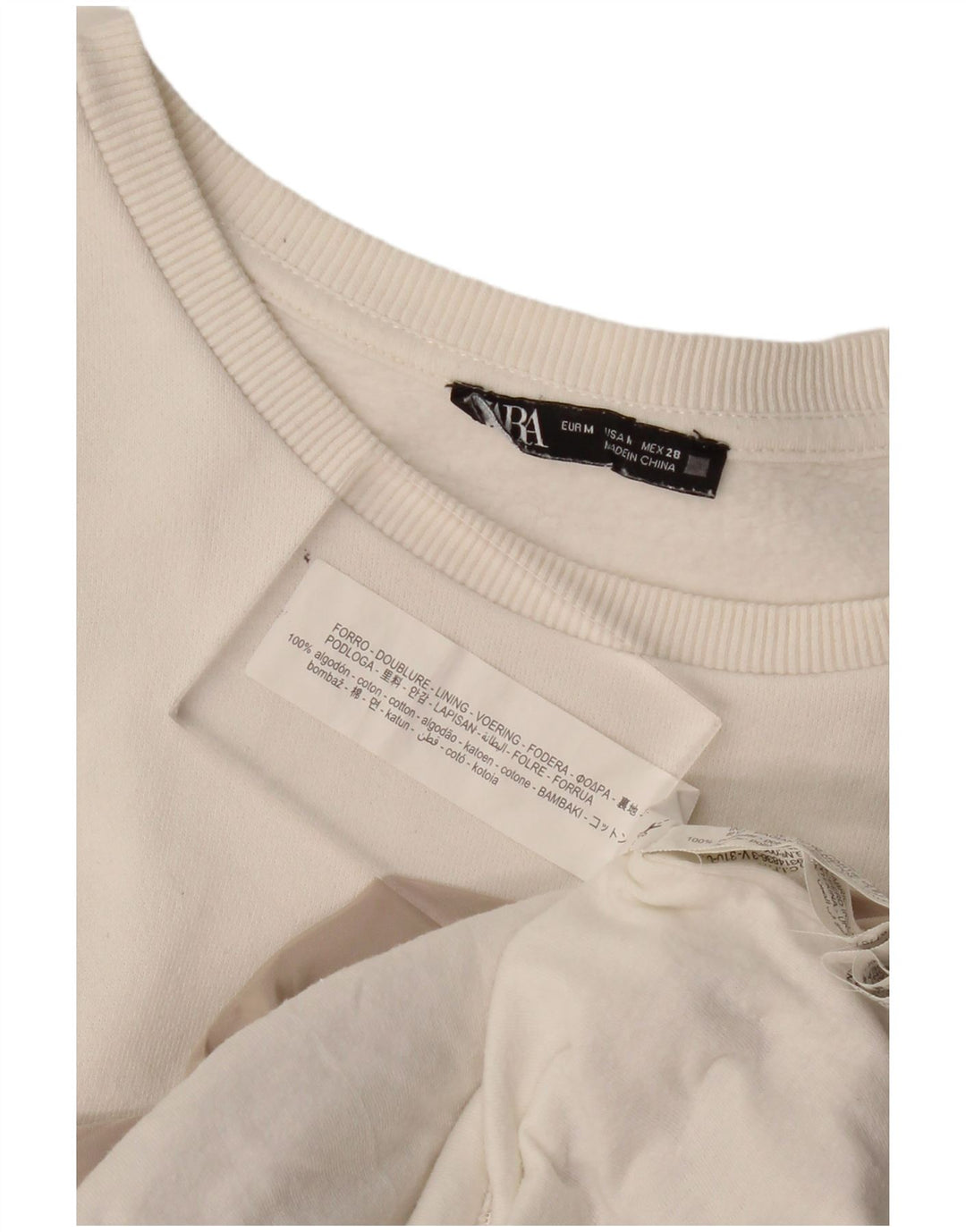 Pulover pentru damă ZARA, UK 12, bumbac color bloc alb mediu