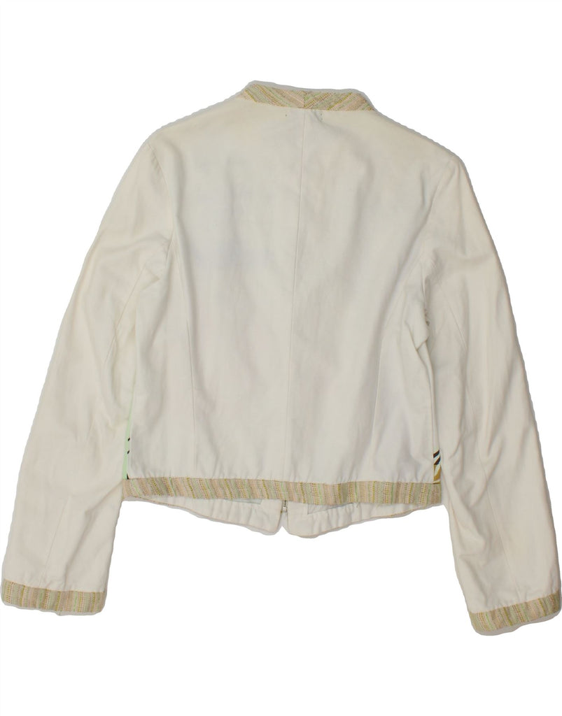 CUSTO BARCELONA Womens Crop Graphic Bomber Jacket EU 42 Large White Art Vintage Custo Barcelona and Second-Hand Custo Barcelona from Messina Hembry 