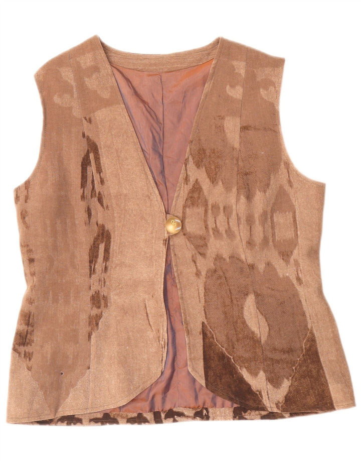 Vintage Womens Abstract Pattern Jacket UK 14 Medium Beige