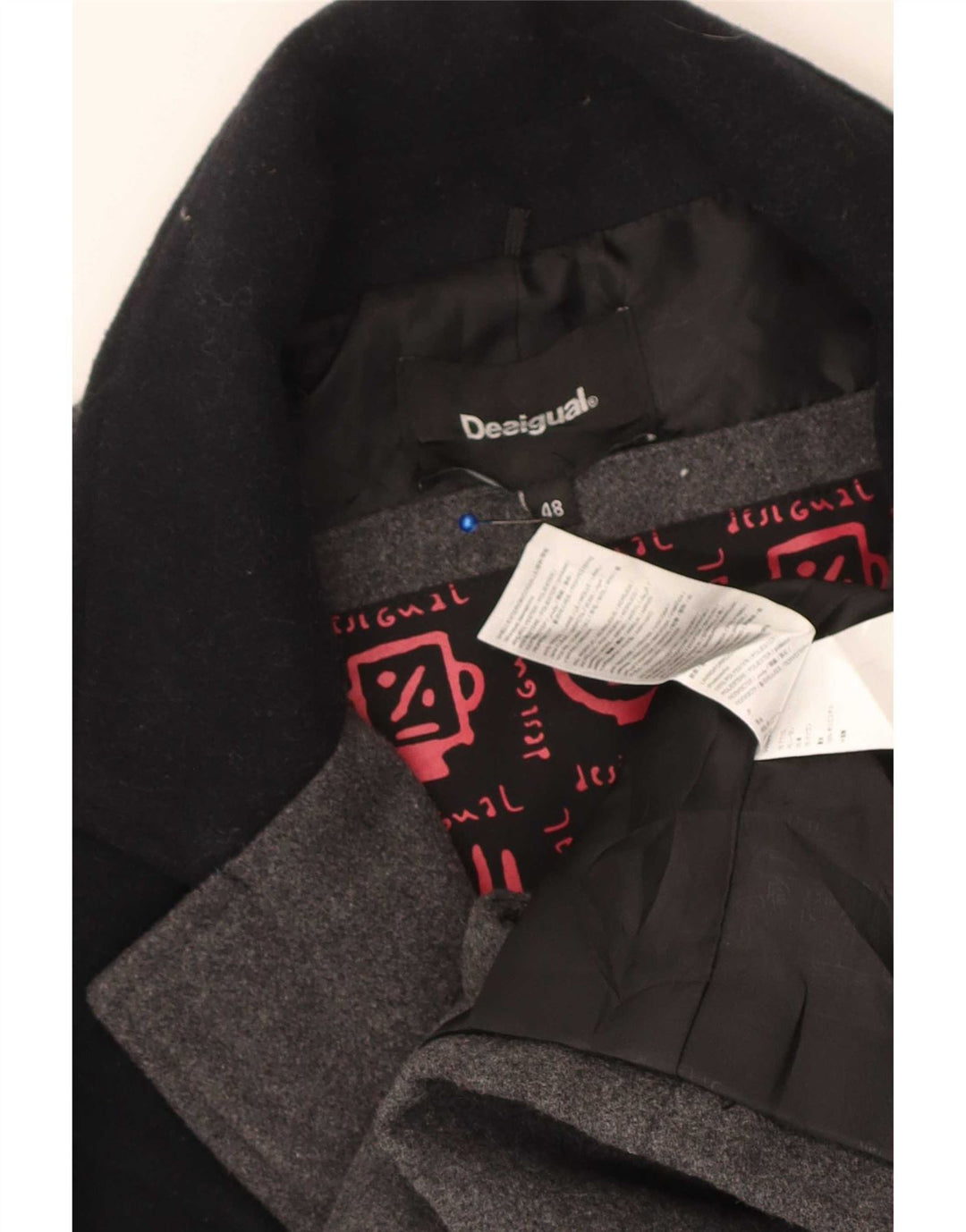 Desigual Mens Overcoat IT 48 Medium Grey Colourblock Polyester