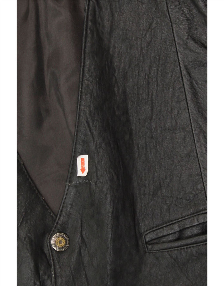 VINTAGE Mens Leather Waistcoat Large Black