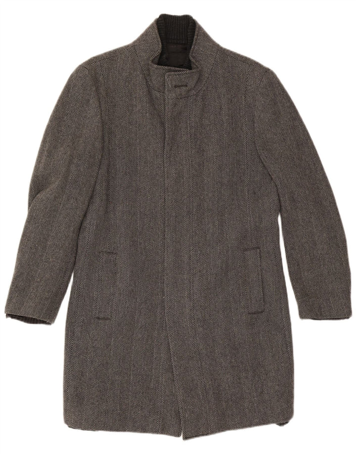 Zara Mens Overcoat UK 40 Large Grey Herringbone