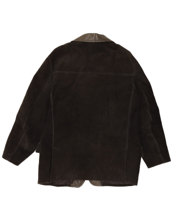 Blazer Vintage pentru bărbați cu 3 nasturi din piele intoarsa, UK 38 Medium Black