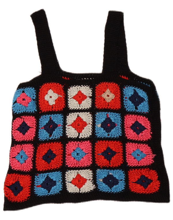 Vintage Crop Crochet Cami Top pentru femei UK 12 Medium Multicolor Geometric