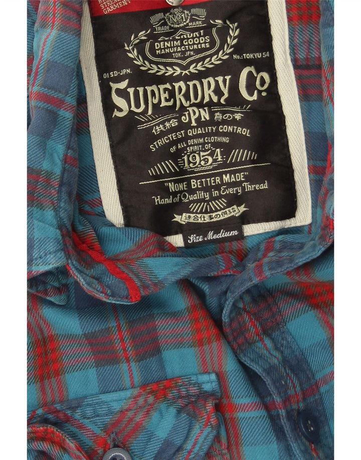 Cămașă de flanel pentru bărbați Superdry, bumbac cu carouri albastru mediu