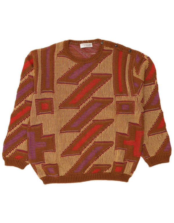 Pulover Clinique pentru femei cu decolteu rotund din bumbac geometric mare, bej, UK 16