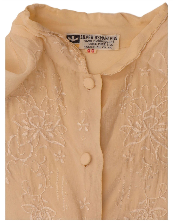 Bluză Vintage Cămașă Femei EU 40 Medium Bej Floral Mătase