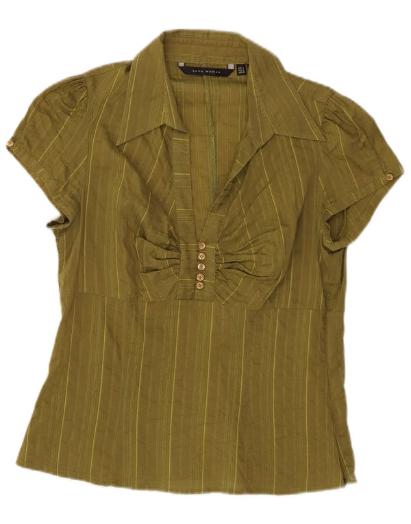 Cămașă pulover cu mânecă scurtă pentru femei ZARA UK 14 mare bumbac cu dungi kaki