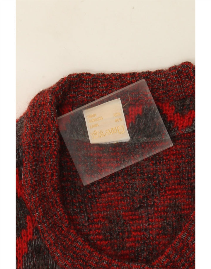 Pulover cardigan supradimensionat pentru femei VINTAGE UK 16 Lână geometrică roșie mare