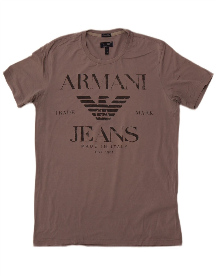 Armani Jeans Bărbați Extra Subțire Tricou Grafic Top Mare Bumbac Gri