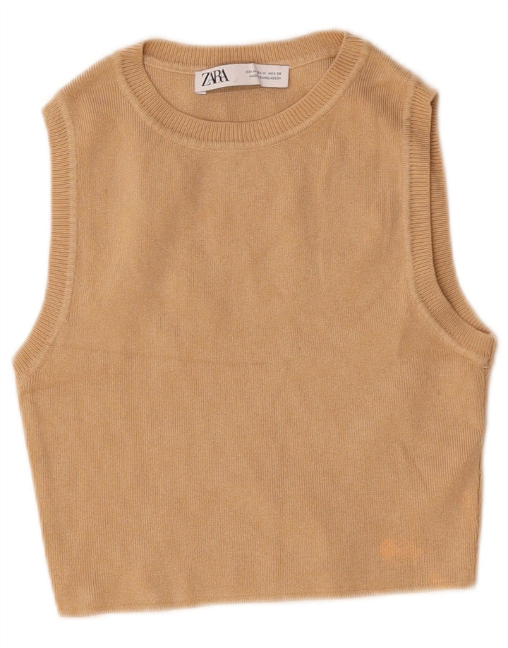 Vestă Crop Top Femei Zara UK 12 Medium Bej Viscoză