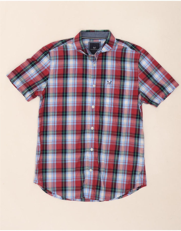 CREW CLOTHING Cămașă cu mânecă scurtă pentru bărbați, bumbac cu carouri albastru mediu