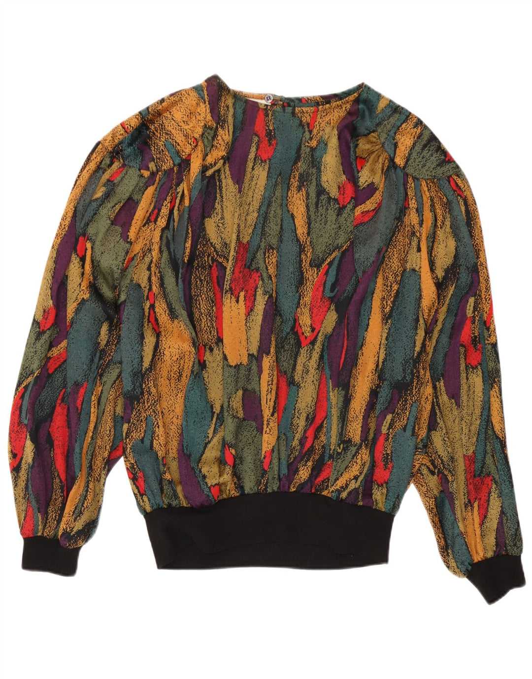 Bluză vintage cu model abstract pentru femei UK 14 mare multicoloră