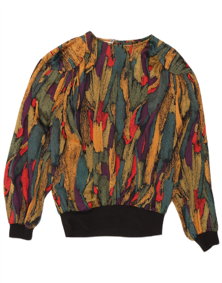 Bluză vintage cu model abstract pentru femei UK 14 mare multicoloră