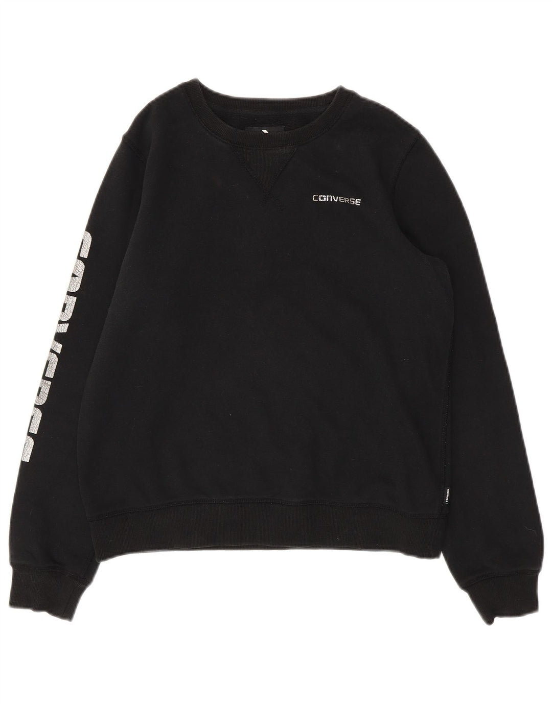CONVERSE Womens Graphic Sweatshirt Jumper UK 14 Medium Black Cotton