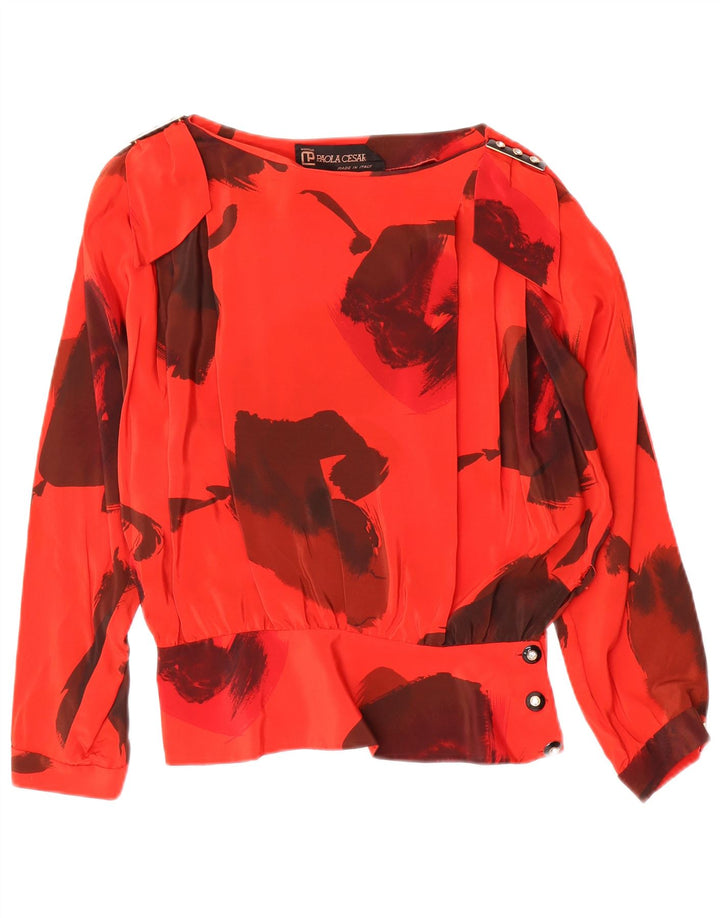 Bluză vintage cu mâneci lungi pentru femei Top IT 42 Mătase Florală Roșu Mediu