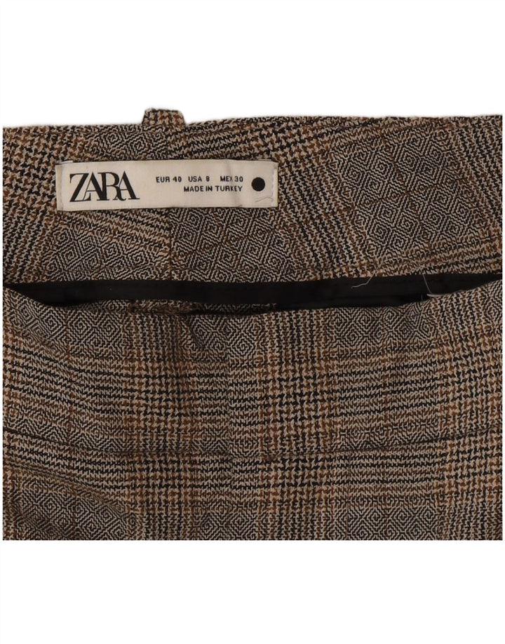 Pantaloni tăiați pentru femei Zara EU 40 Mediu L30 L28 Poliester cu carouri gri
