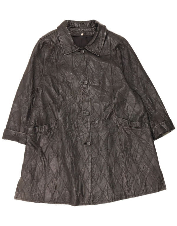 Palton din piele vintage pentru femei UK 20 2XL Negru Argyle/Diamond Piele