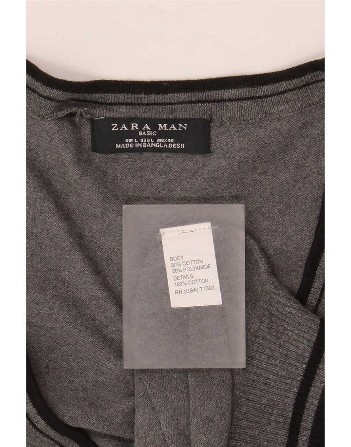 Pulover cardigan pentru bărbați Zara, bumbac cu dungi gri mari