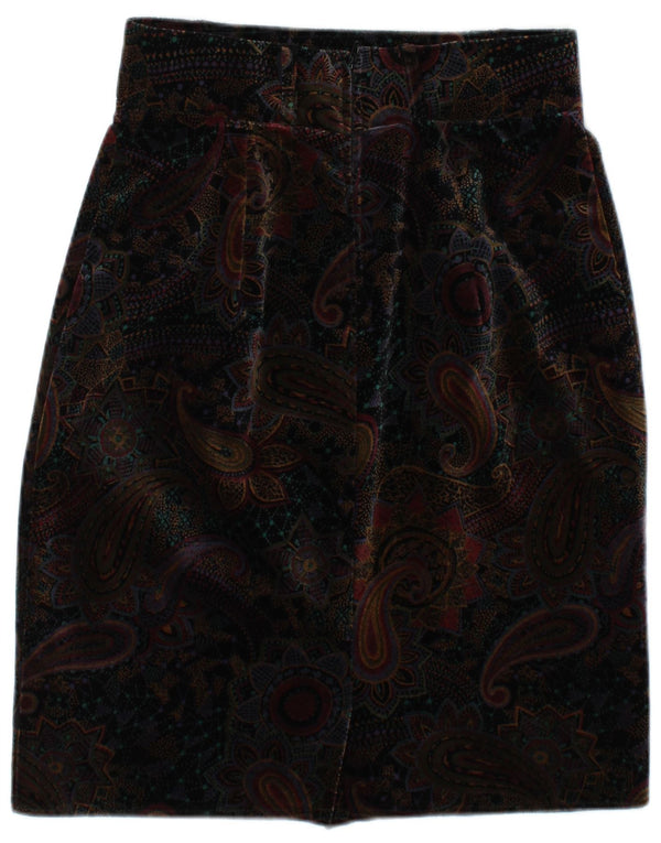 Fusta creion din catifea vintage pentru femei IT 42 Medium W28 Bumbac Paisley maro