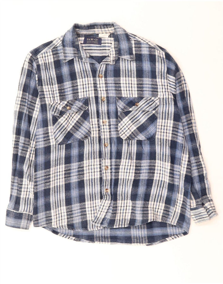 Cămașă de flanel pentru bărbați VINTAGE din bumbac cu carouri albastre mari