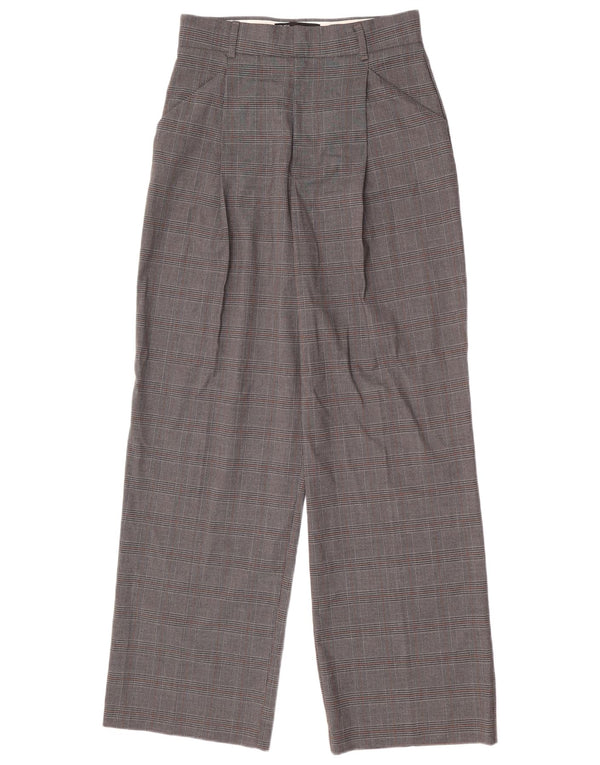 Pantaloni casual pentru femei Zara, cu picioare largi, UK 8 Mici L26 L30, carouri gri