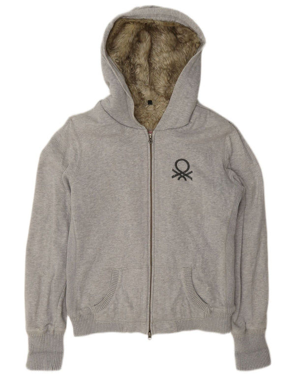 Pulover Benetton pentru femei Sherpa, cu fermoar, UK 16, mare, bumbac cu pete gri
